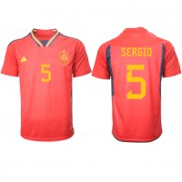 Koszulka piłkarska Hiszpania Sergio Busquets #5 Strój Domowy MŚ 2022 tanio Krótki Rękaw
